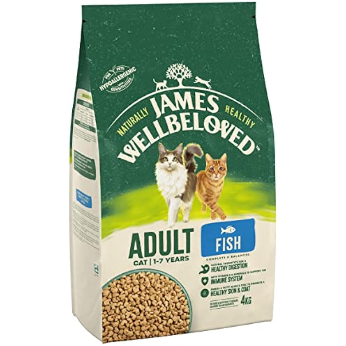 James Wellbeloved Hypoallergenic Fish Dry Cat Food - Natural, 4kg