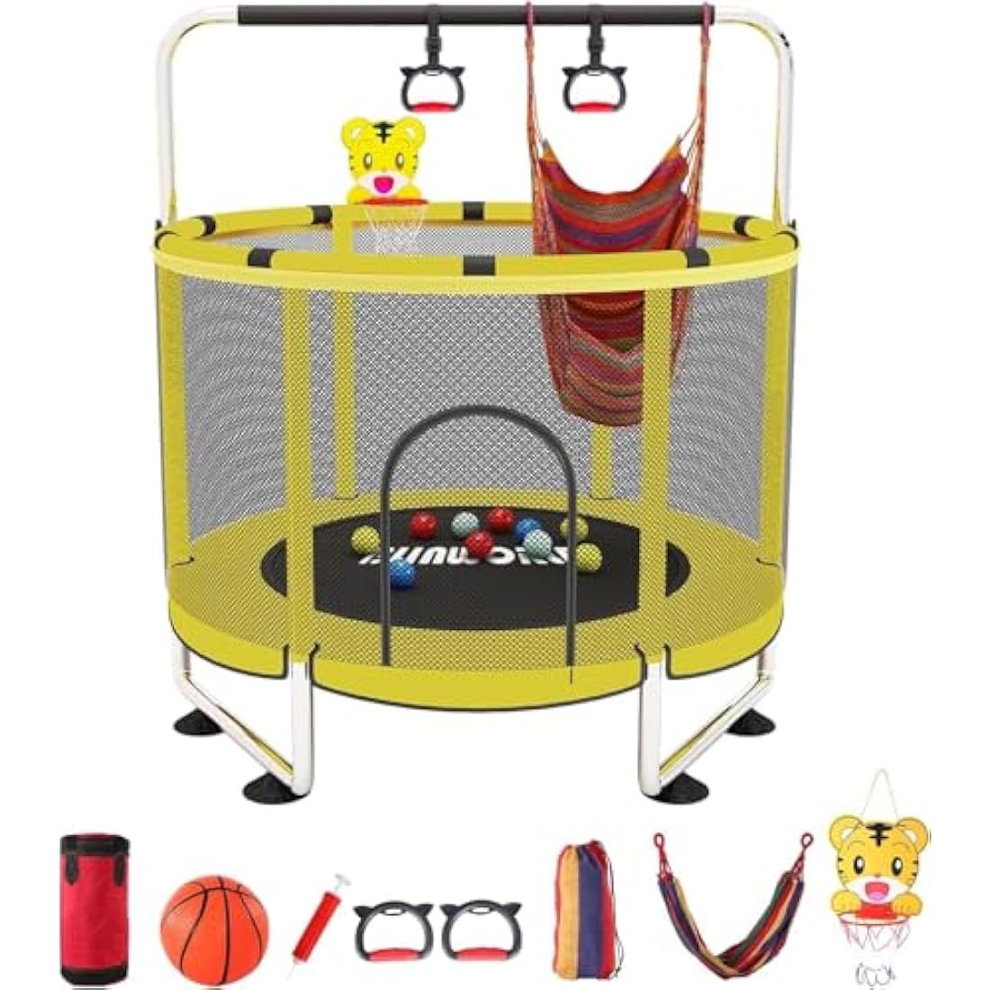 Jolof Store Kids Trampoline with Basketball Hoop and Enclosure