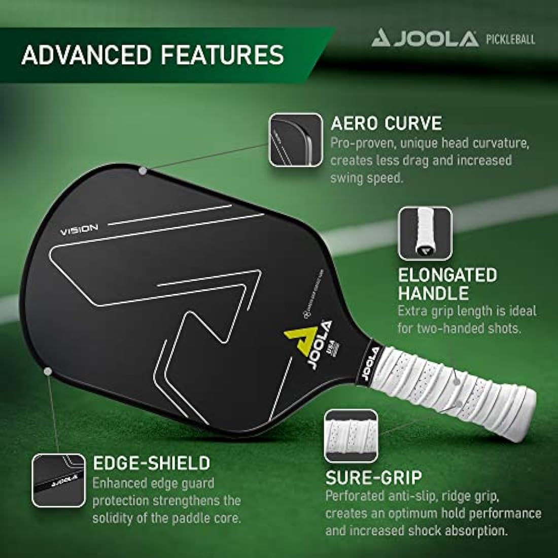 JOOLA Vision Pickleball Paddle | Carbon Grip Surface | 14mm Honeycomb Core