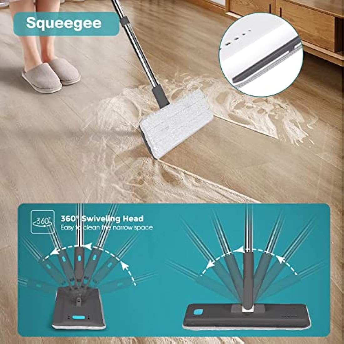 Jolof Store Mop and Bucket Set | 360° Swivel Mop with 6 Microfiber Pads