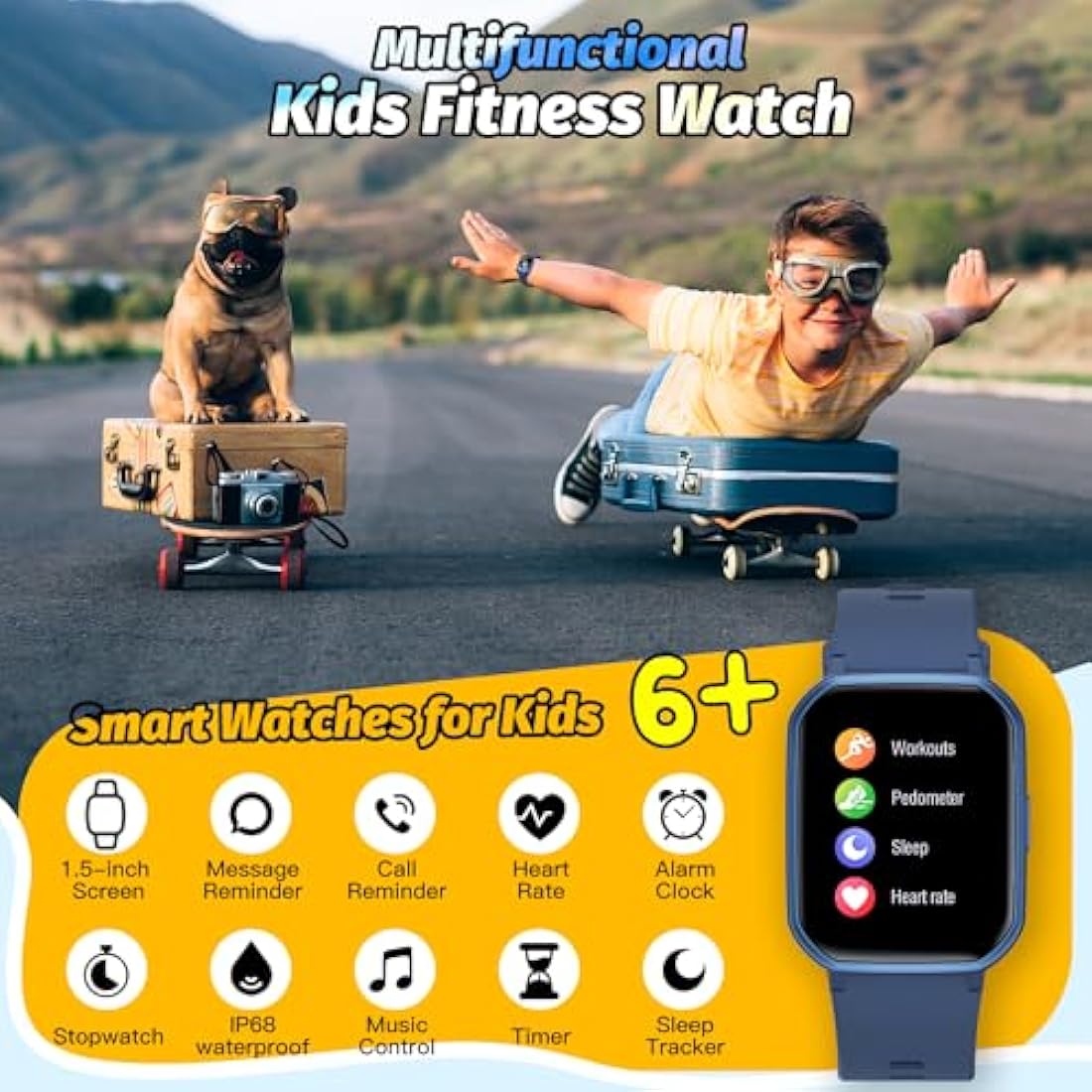 Kids Smart Watch – IP68 Waterproof Fitness Tracker (Blue)