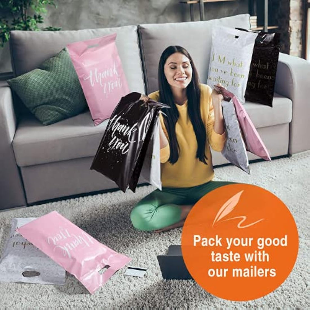 Switory Pink Poly Mailers with Handle | 100Pcs Self-Seal Shipping Bags