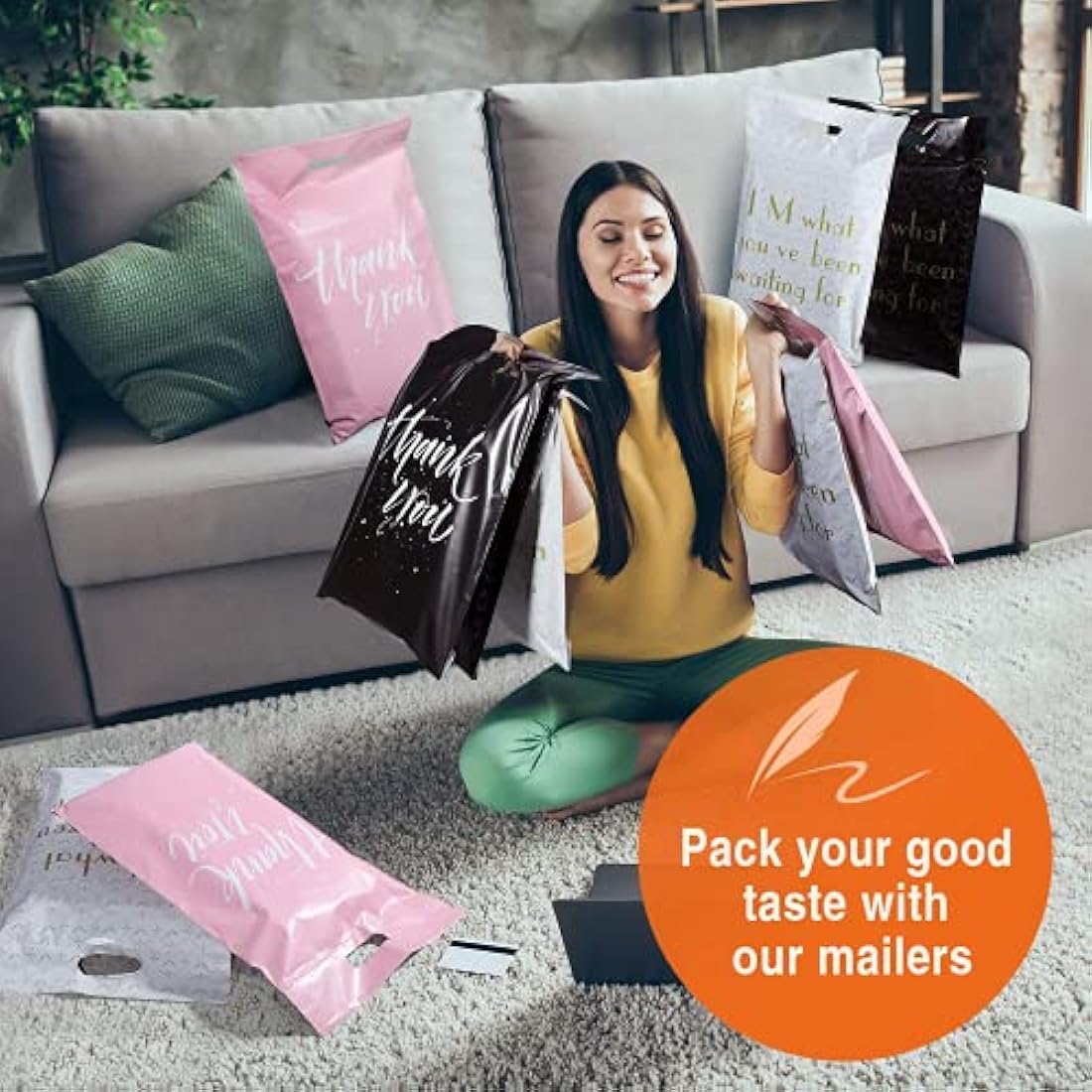 Switory Poly Mailers with Handle | 100Pcs Black Shipping Bags | 12x15.5"