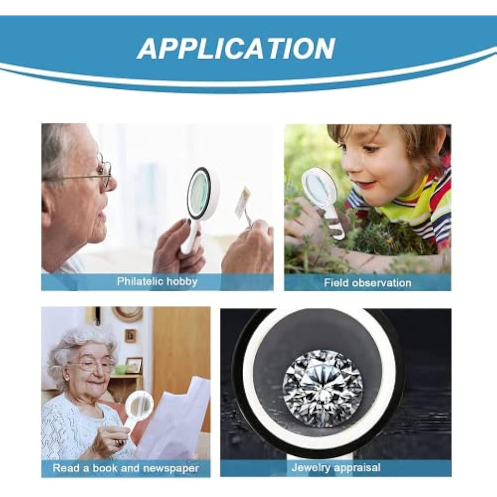 Nazano 30X Handheld Magnifying Glass with 12 LED Lights for Seniors