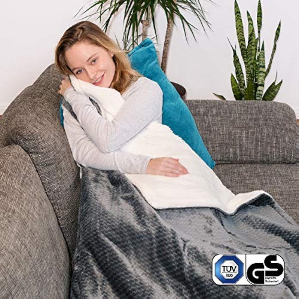 Navaris Heated Throw Electric Blanket - Grey/White Faux Fur - 180x130cm