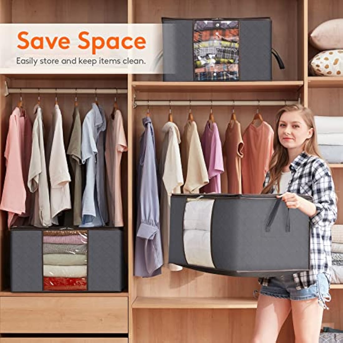 Lifewit 95L Large Clothes Storage Bag Organizer, 10 Pack – Grey