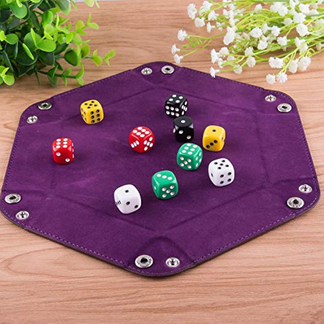 Hexagon Folding PU Leather Dice Tray for DND RPG – 4 Pack