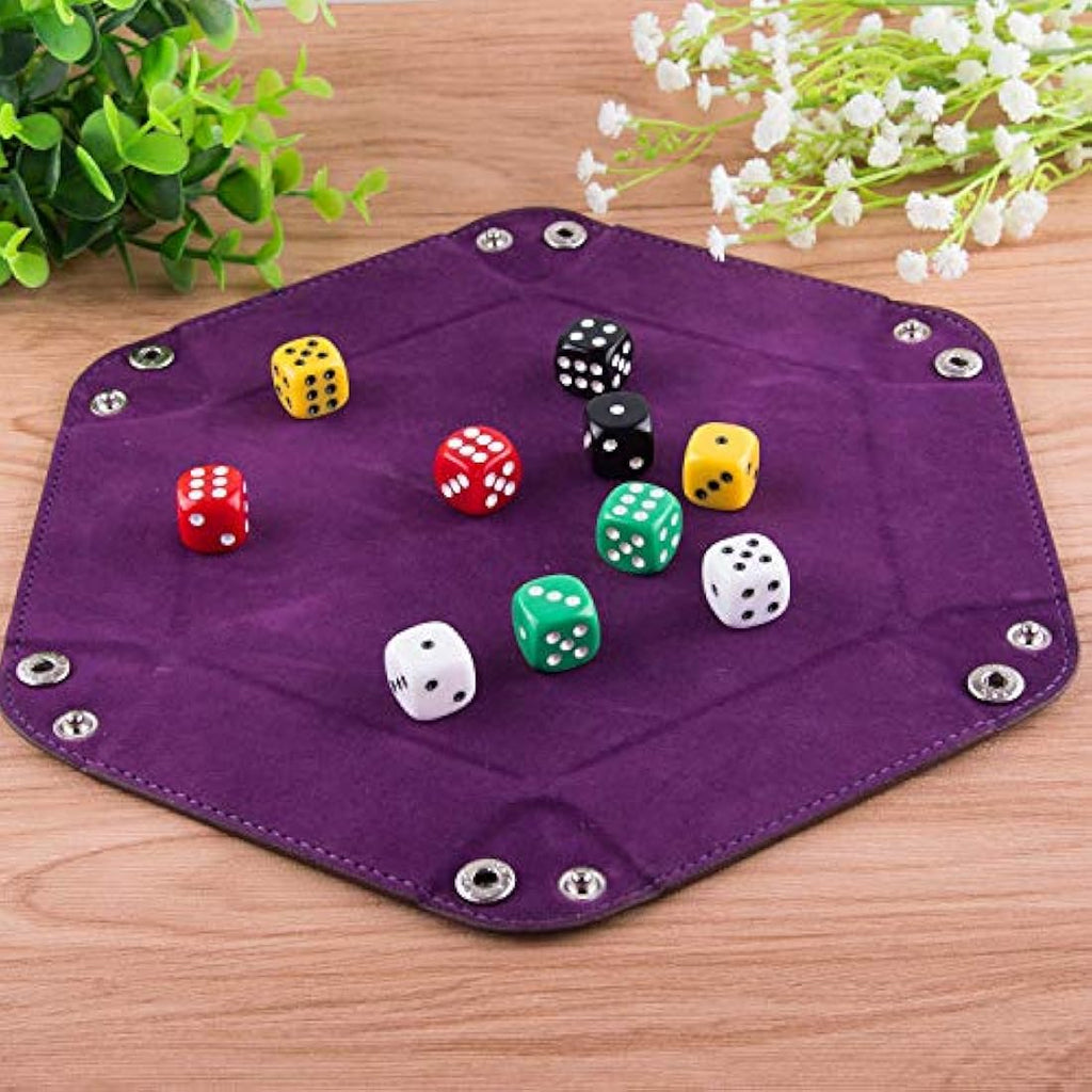 Jolof Store Hexagon Dice Tray – 4 Pack PU Leather & Velvet DND Trays
