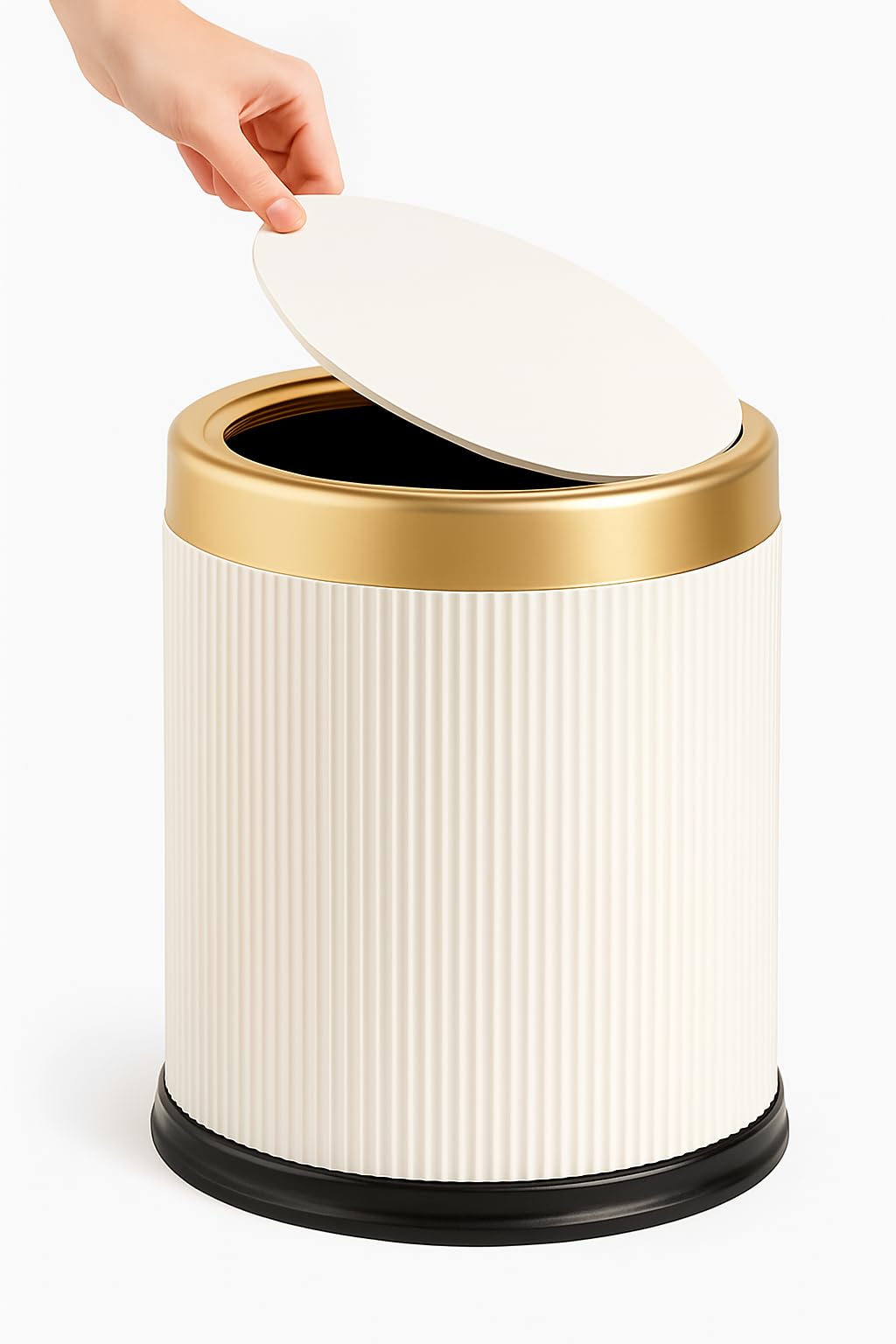 12L Small Bin with Click Lid – Includes Free 50 Bin Bags – Stylish Waste Bin for Living Room, Kitchen, Bathroom & Offic White and Gold - image 3