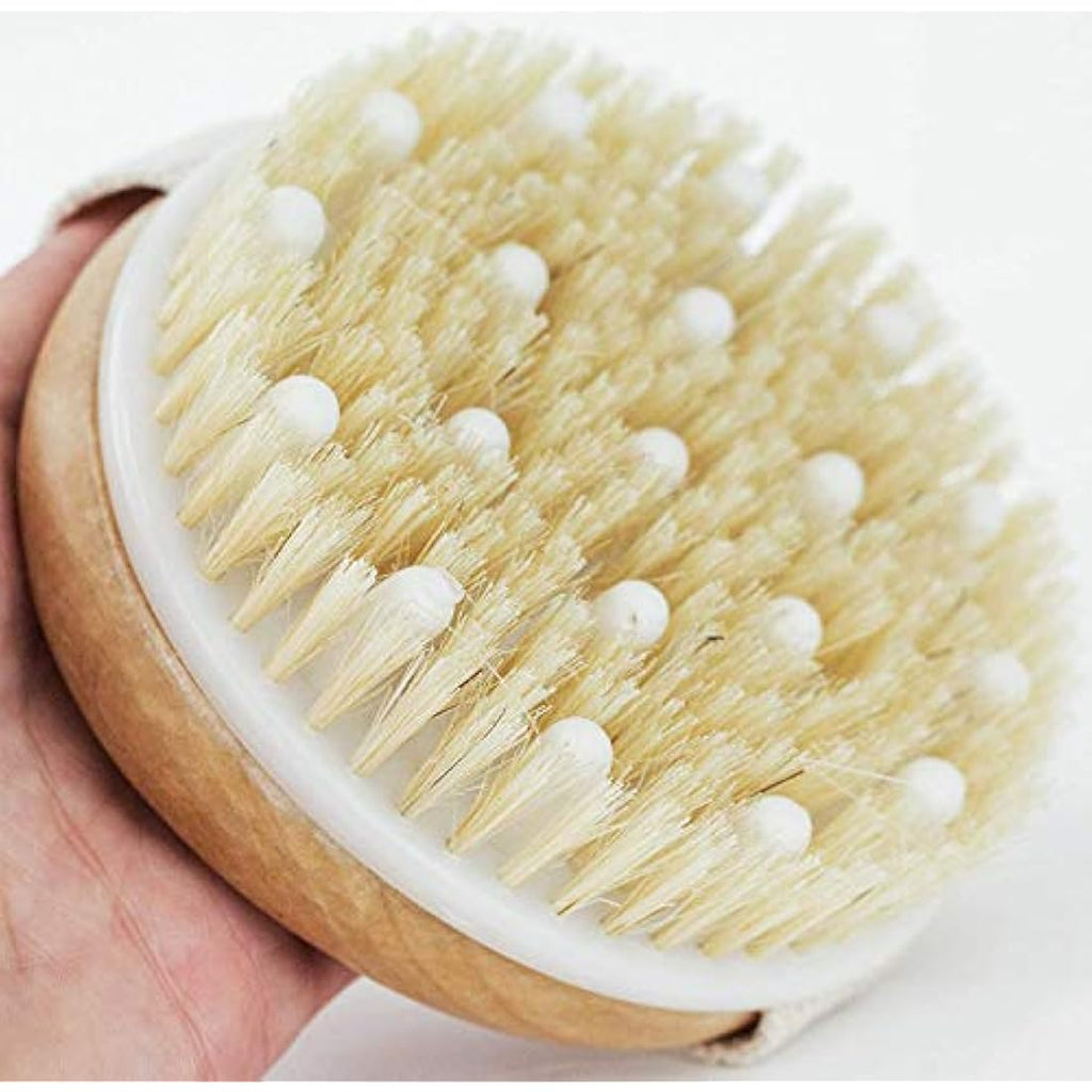 Jolof Store Natural Bristle Body Brush with Cellulite Massage Nodes