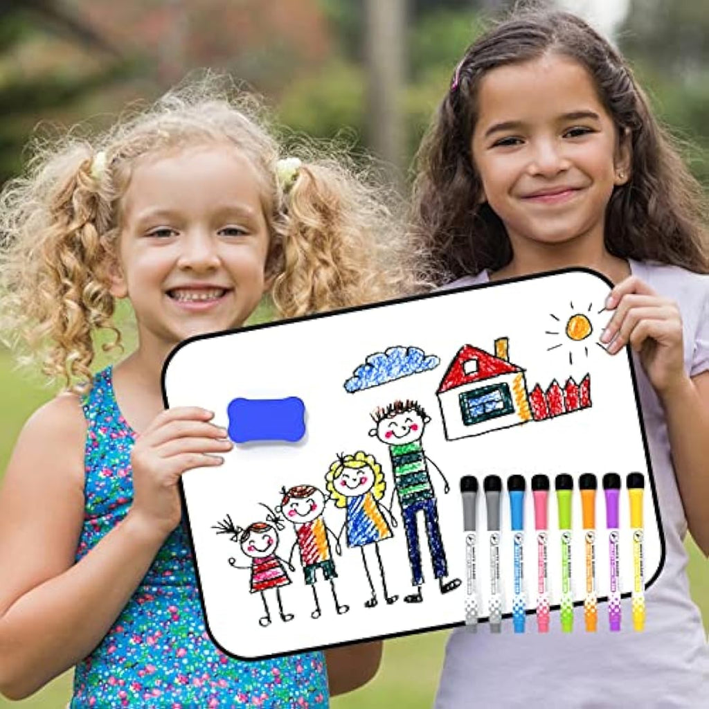 Nicpro Magnetic Dry Erase Whiteboard A4 | Double Sided Board with 8 Pens