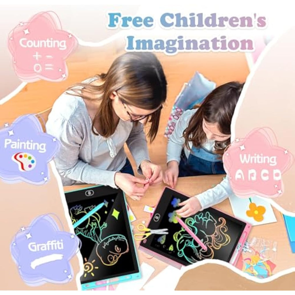 KTEBO 2-Pack 10 Inch LCD Writing Tablet for Kids - Pink & Blue Doodle Board