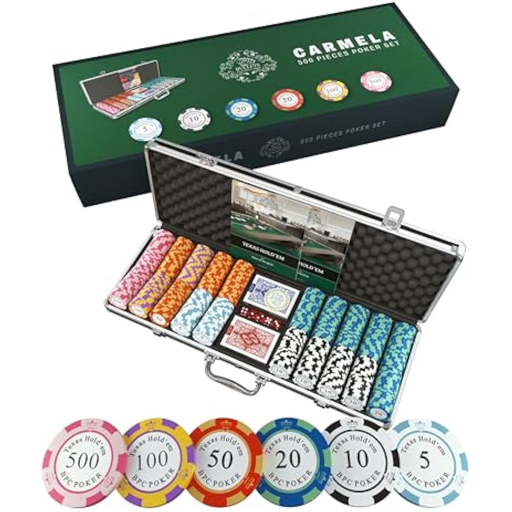 Bullets Poker Set – 500 Clay Carmela Chips, Plastic Cards & Case