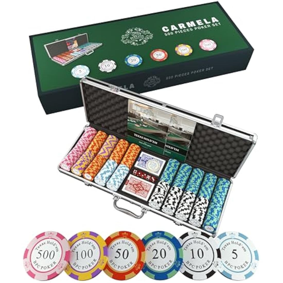 Bullets Poker Set – 500 Clay Carmela Chips, Plastic Cards & Case