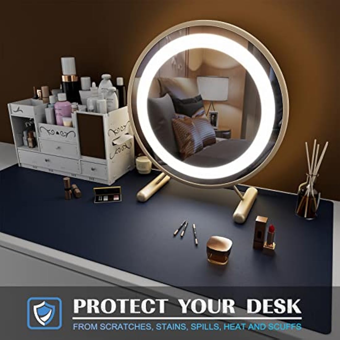 K KNODEL Dual-Sided Leather Desk Mat | Large Office Mouse Pad, Dark Blue