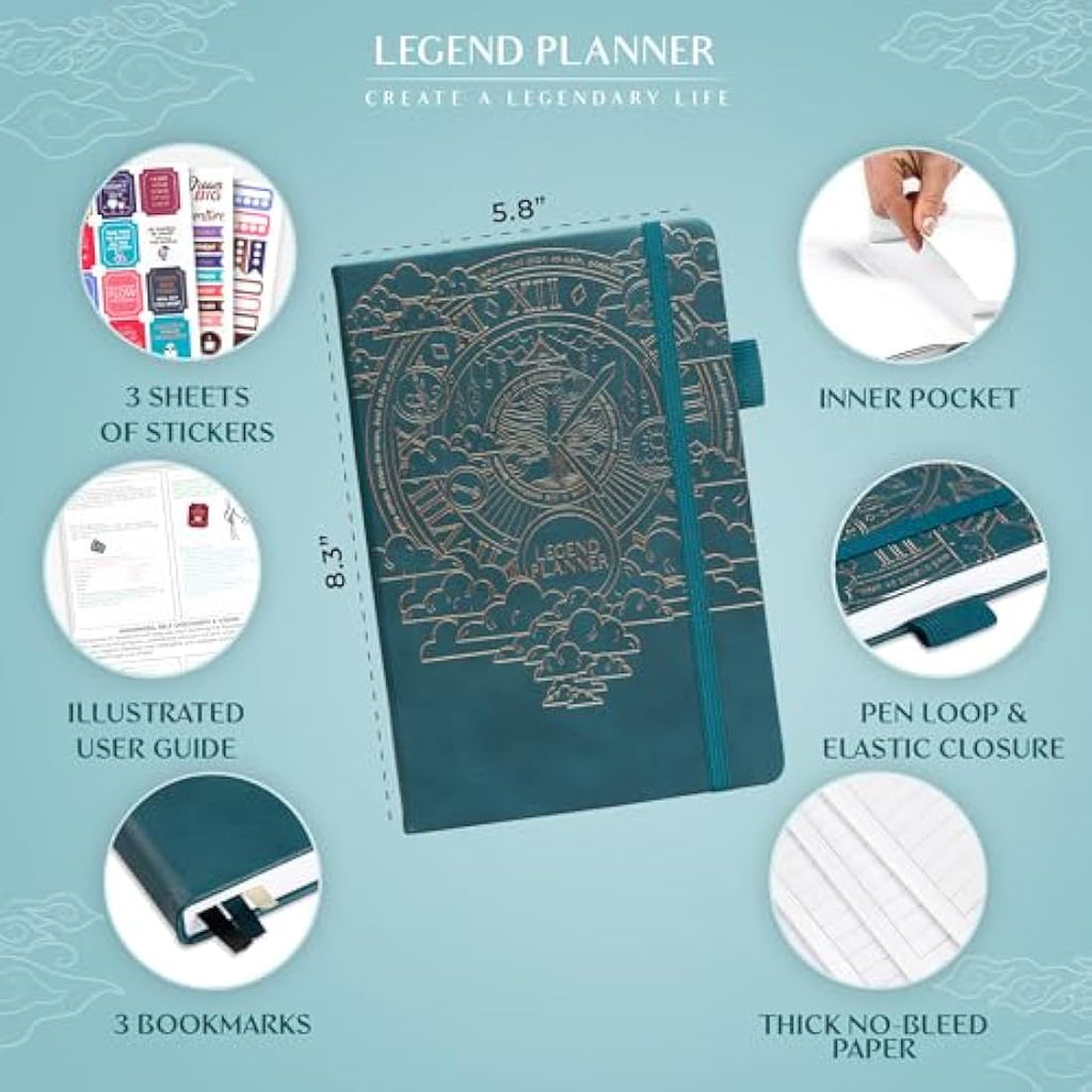 Legend Planner Hourly Schedule – Undated A5 Daily Organizer, Dark Teal