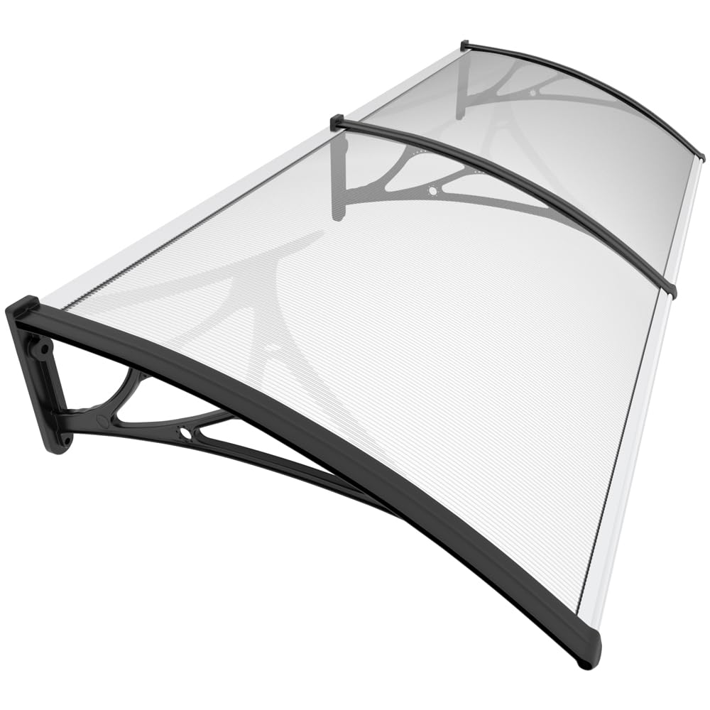 VOUNOT Front Door Canopy – 200x80cm Polycarbonate Outdoor Awning, Black