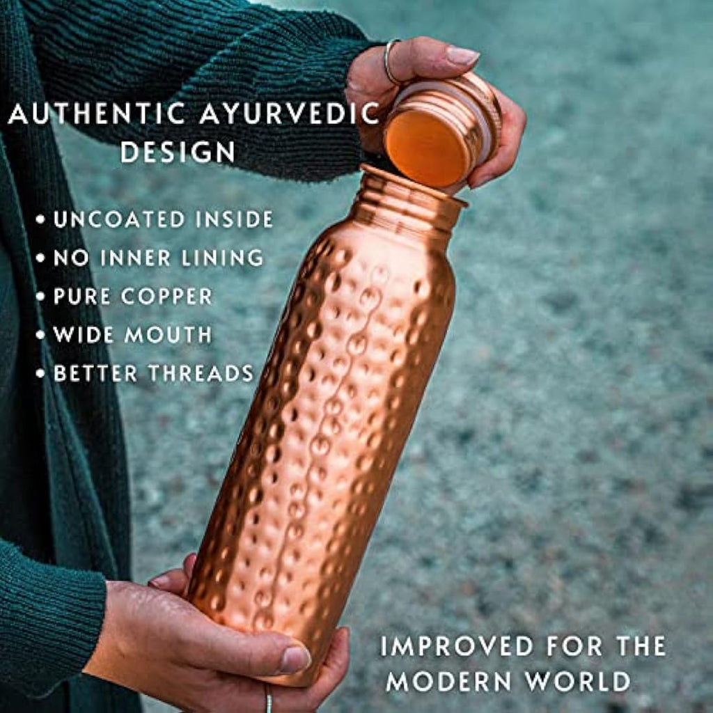 Kosdeg Hammered Copper Water Bottle - 34 Oz Large Ayurvedic Vessel