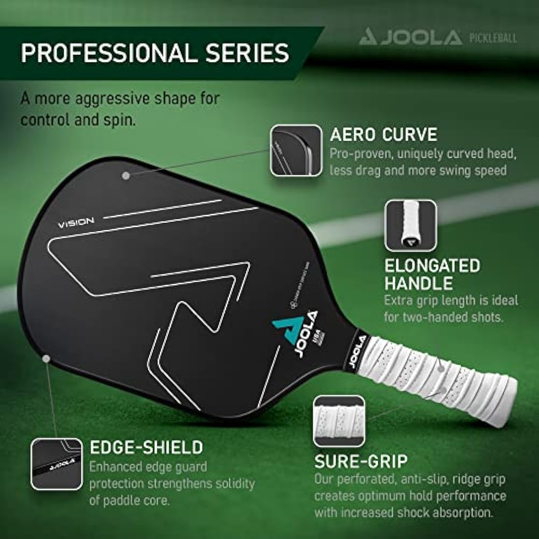 JOOLA Vision Pickleball Paddle – Carbon Grip Surface Honeycomb Core