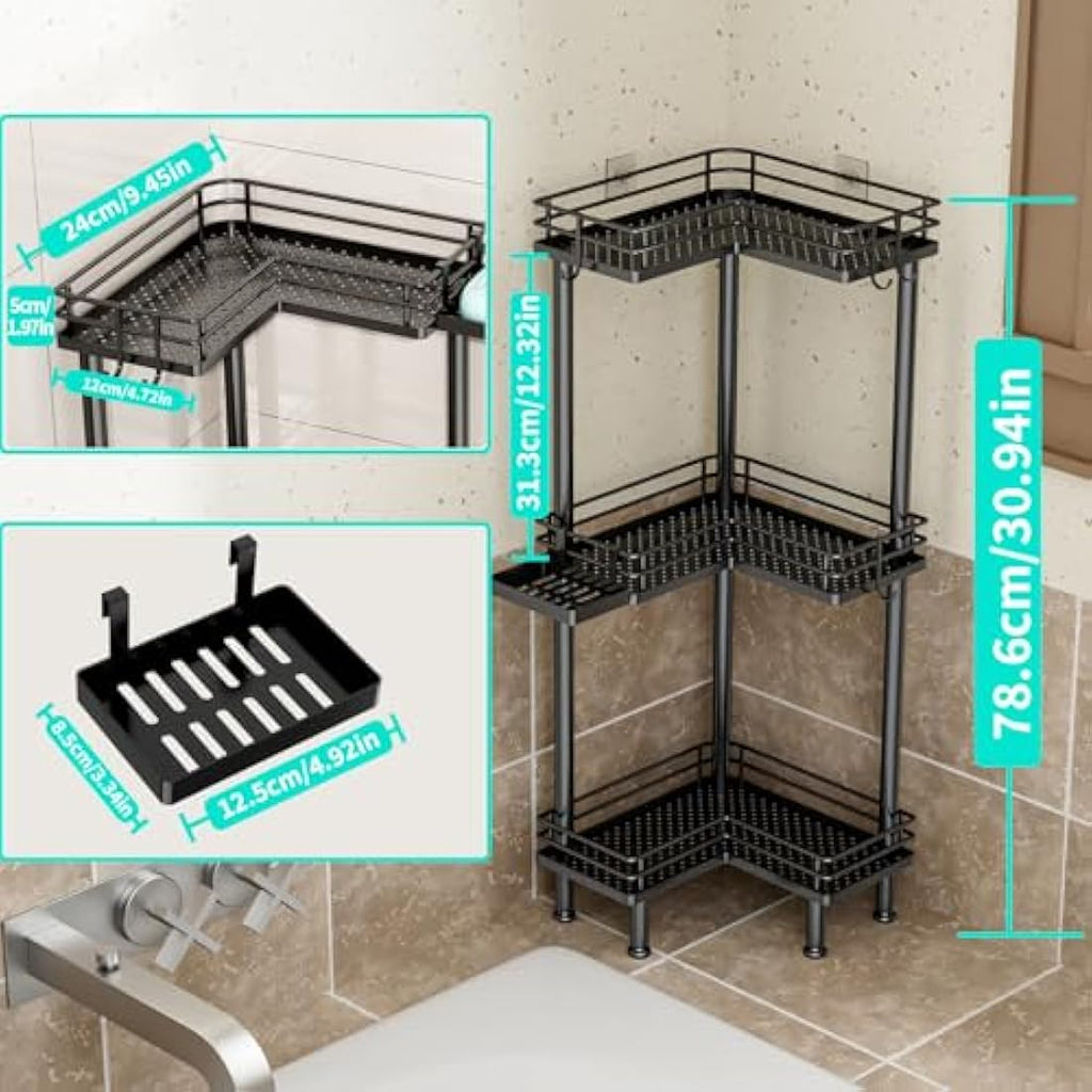 HapiRm 3-Tier Corner Shower Caddy | Stainless Steel Freestanding Storage