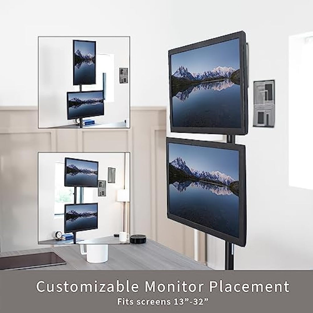 Vivo Dual Vertical Monitor Stand | Heavy Duty Stacked Mount for 13-32"
