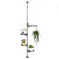 BAOYOUNI Tension Rod Plant Stand – Adjustable Window Flower Rack with 3 Trays
