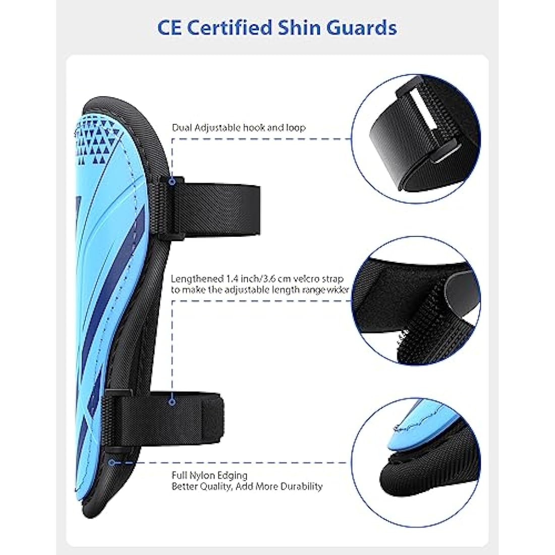 AirsFish Kids Soccer Shin Guards – CE Certified Adjustable Football Pads