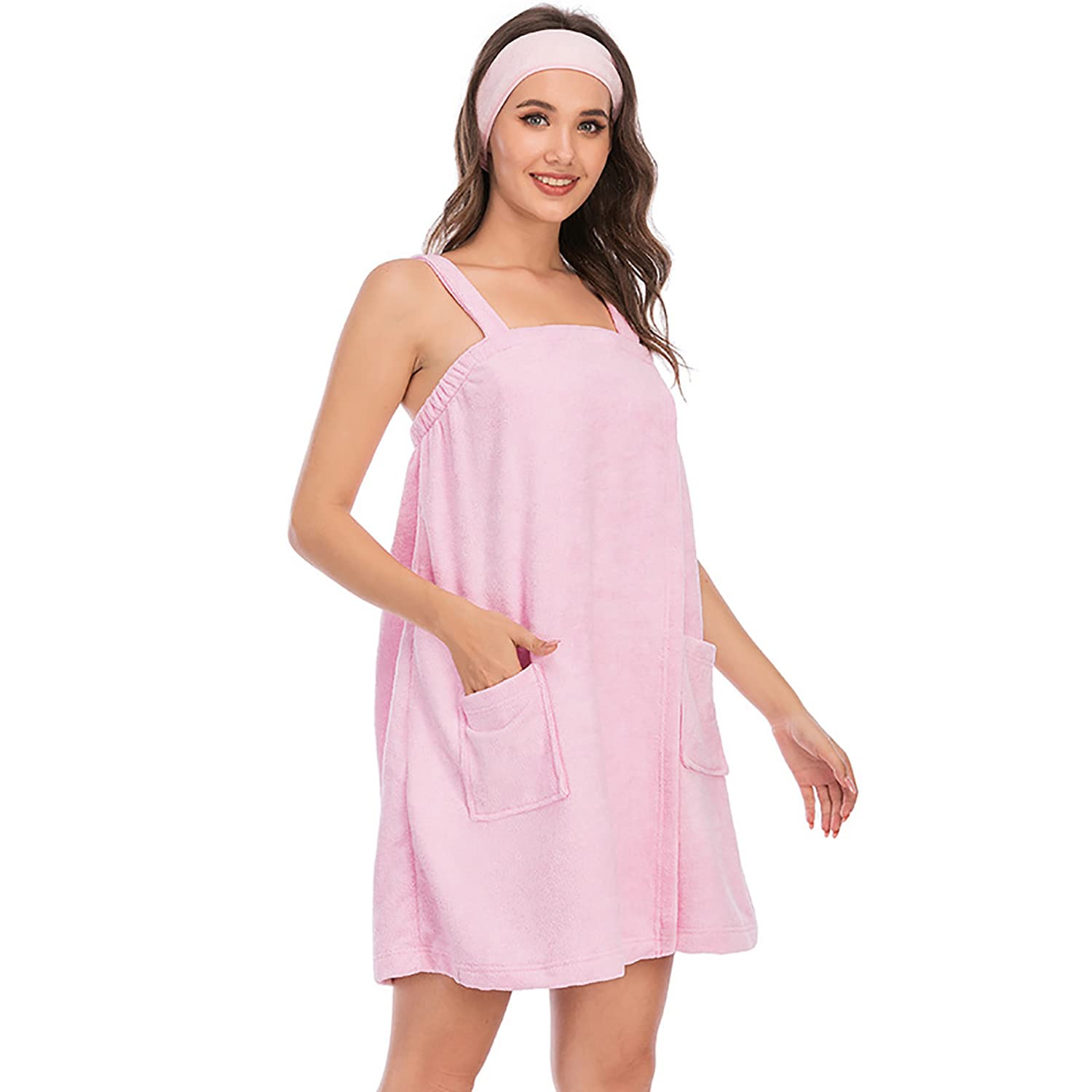Verve Jelly Women's Towel Wrap Bathrobe with Straps & Headband - Pink
