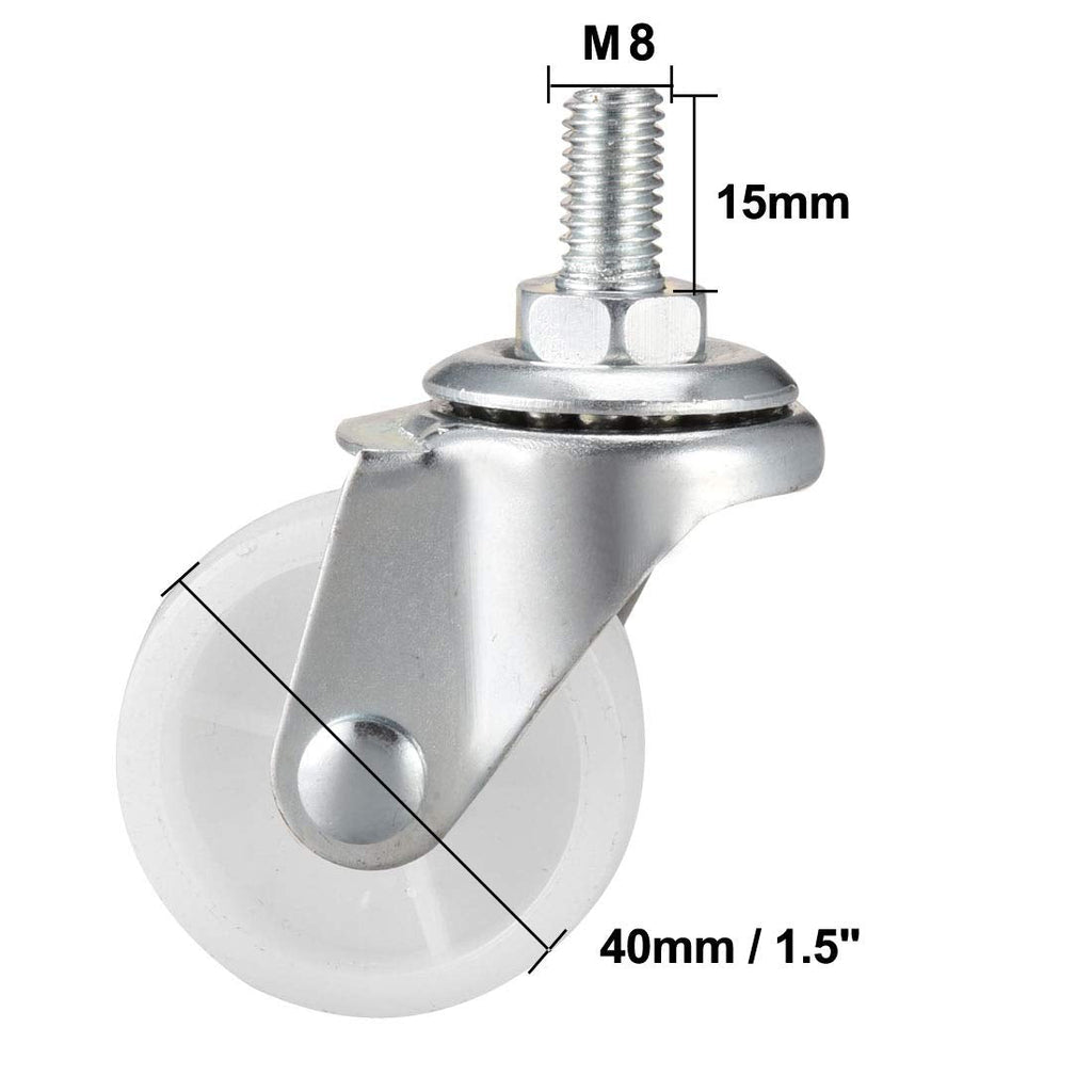 sourcing map 1.5 Inch Swivel Caster Wheels PP 360 Degree Threaded Stem Caster Wheel M8 x 15mm, 132lb Total Load Capacity, Pack of 4