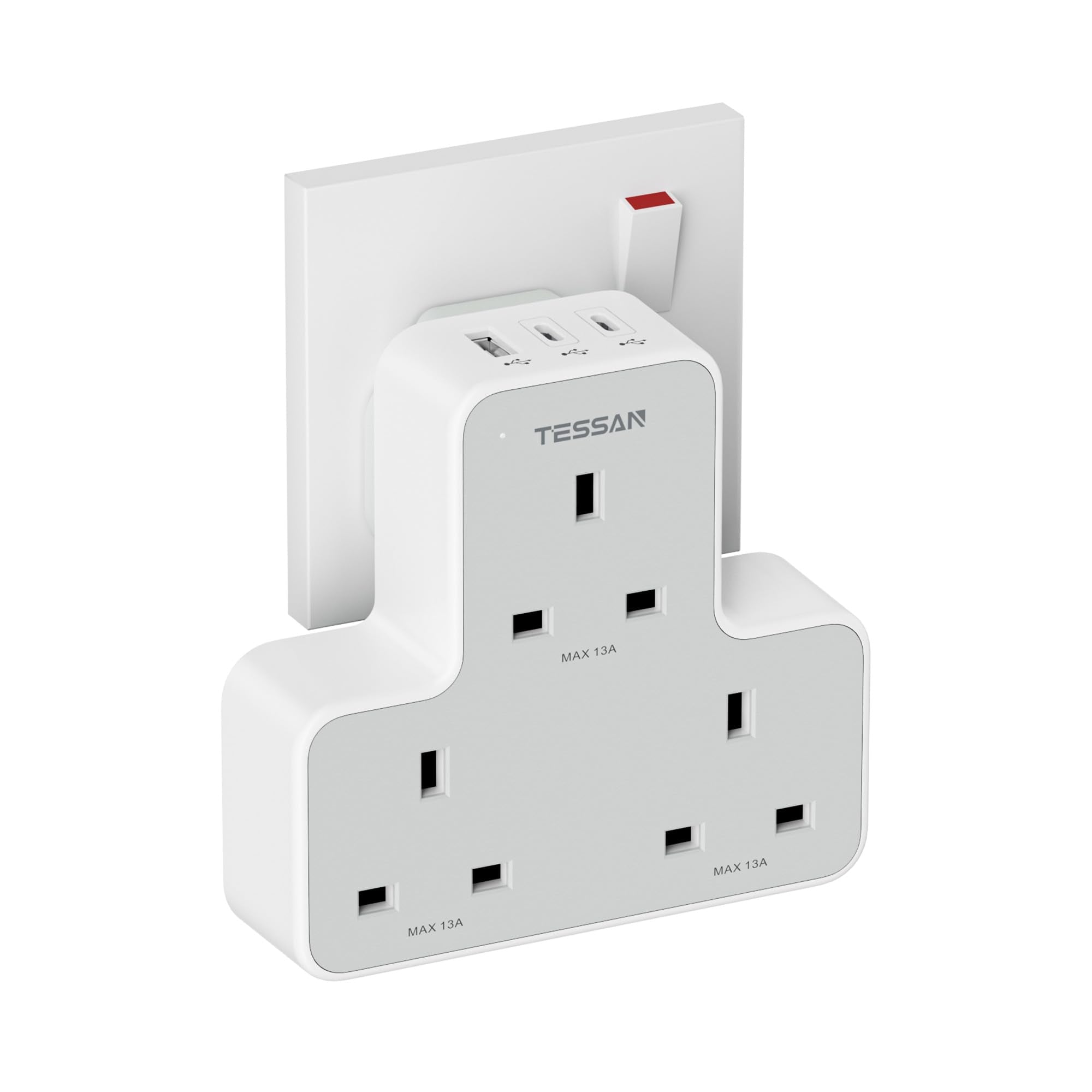 TESSAN 3 Way Plug Adapter UK | Multiplug Socket with 3 USB Ports