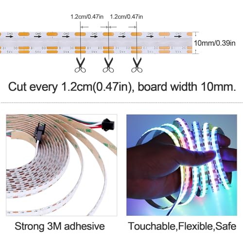 GOMING WS2812B COB LED Strip Light | 5V 5M 800 Pixels Dream Color IP20