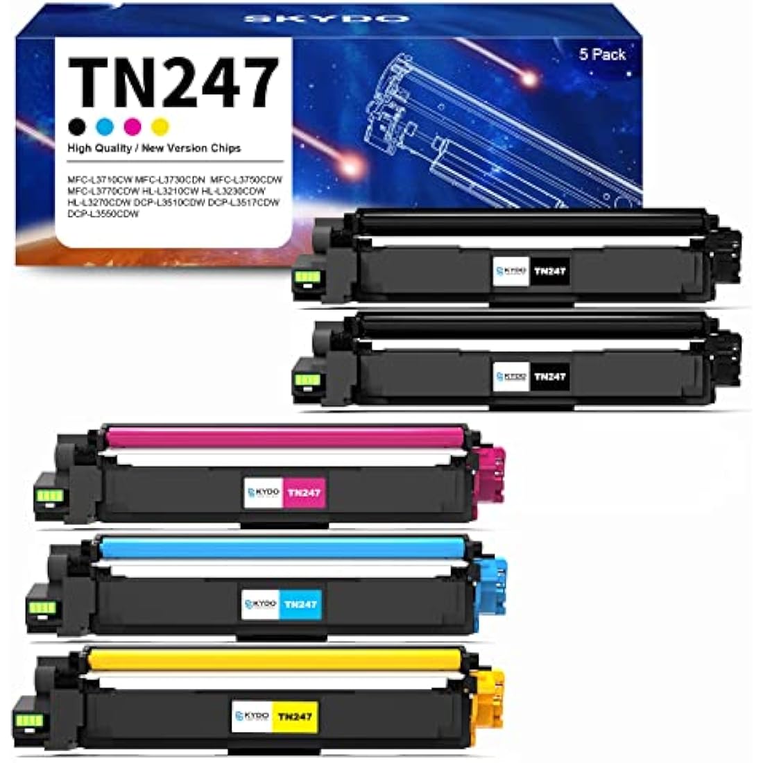 Skydo TN247 TN243 Compatible Toner Cartridge for Brother Printers (5-Pack)
