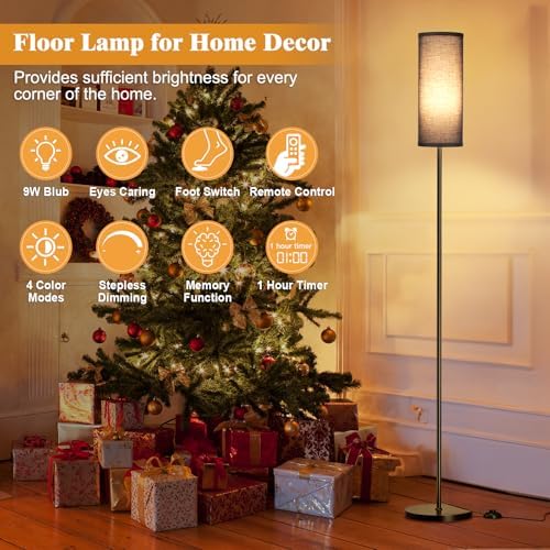 Aooshine Dimmable Floor Lamp – Black Standing Lamp with Remote Control