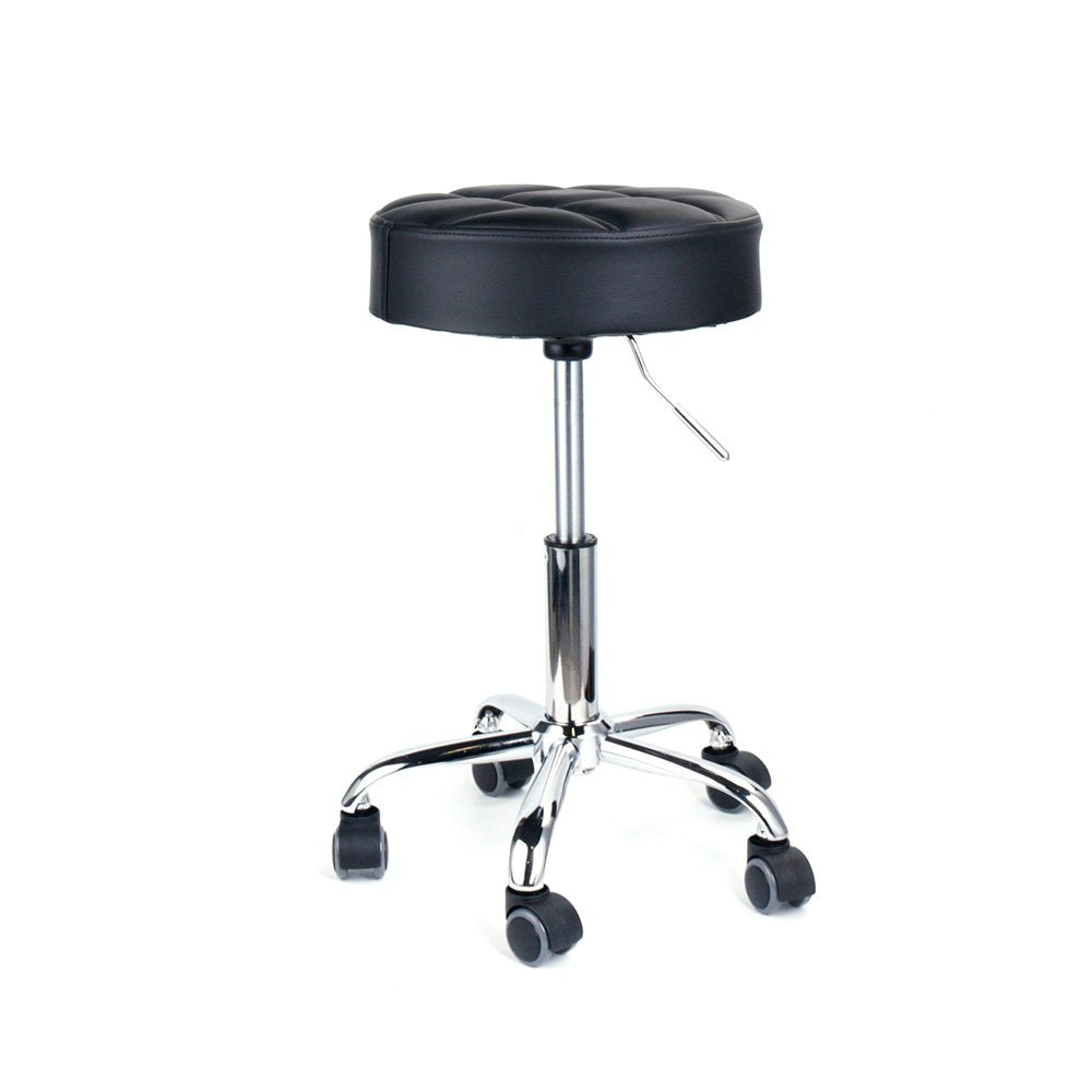 Round Swivel Beauty Stool Adjustable PU Leather Seat Black / Φ14"
