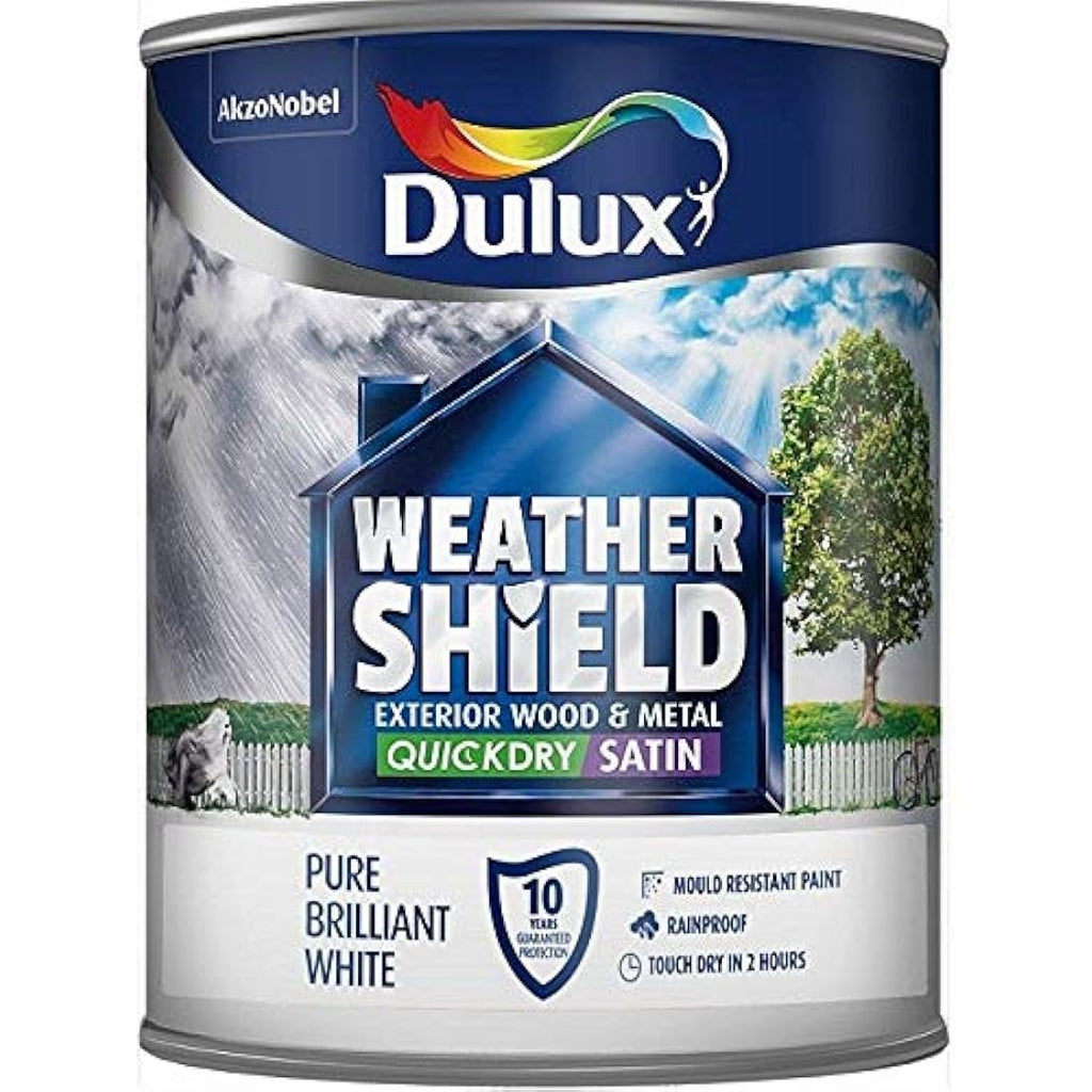 Dulux Weather Shield Quick Dry Satin Paint - Pure Brilliant White 750ml