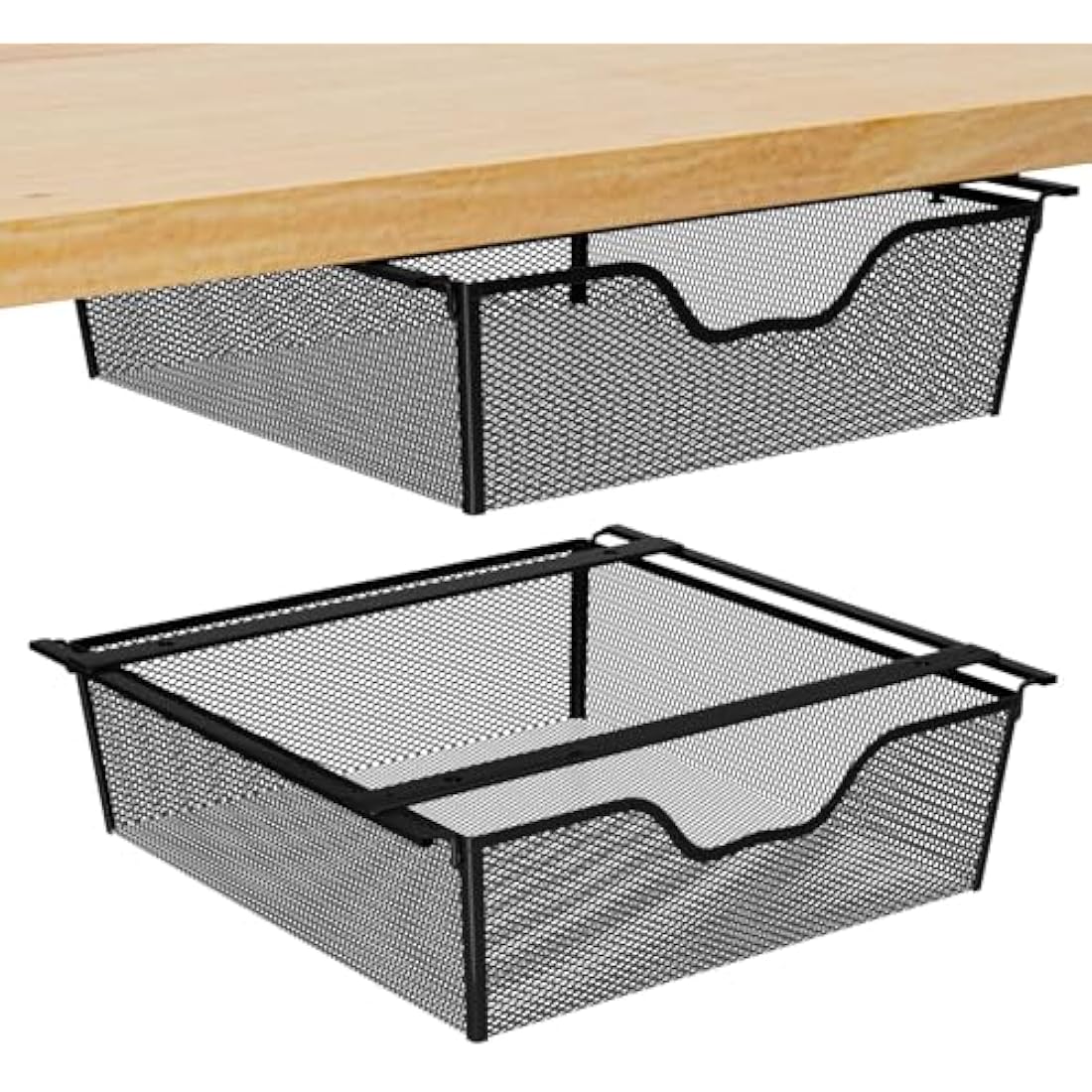 2-Pack Under Desk Pull Out Metal Wire Mesh Storage Baskets