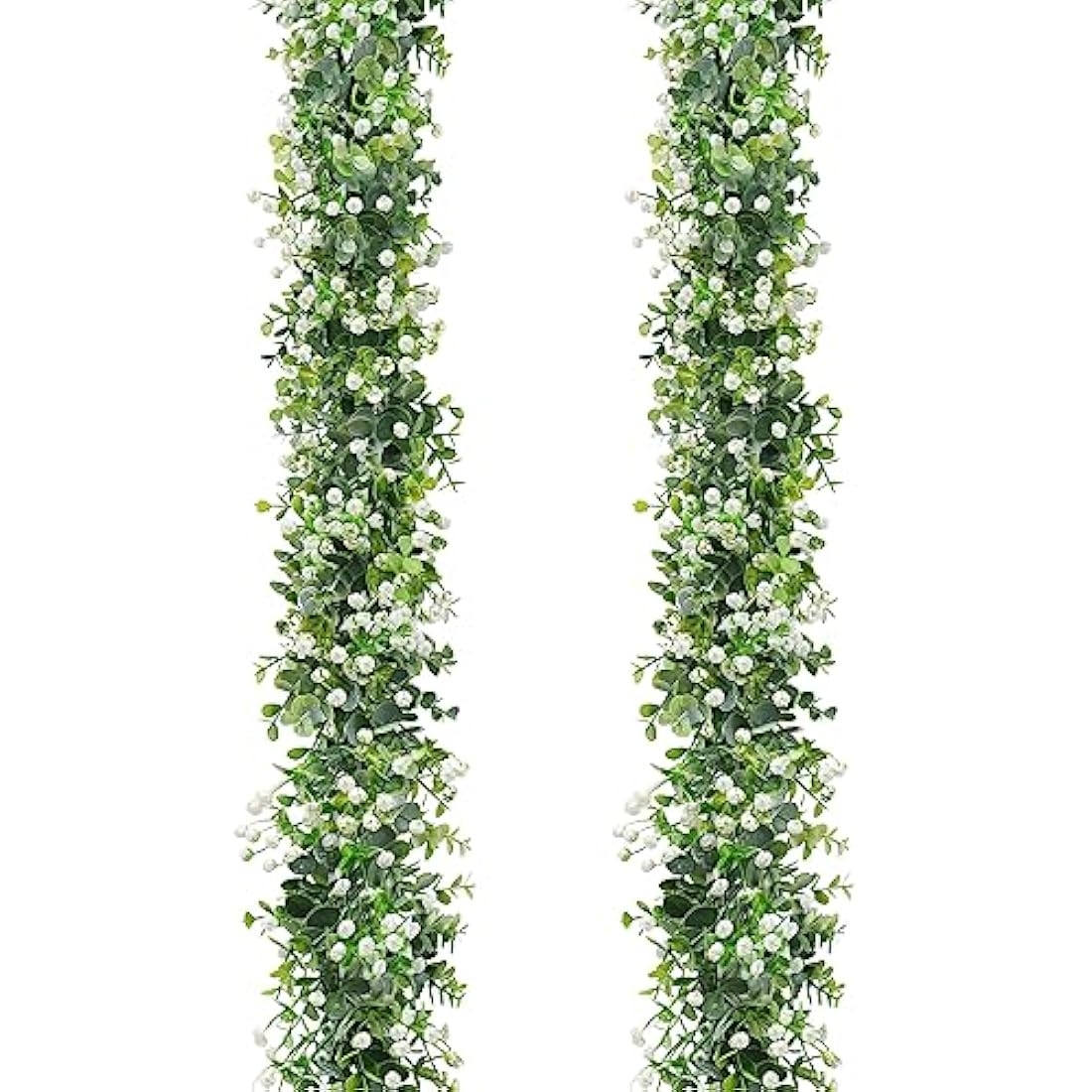 LOMOHOO 2-Pack 12FT Artificial Eucalyptus Garland with White Flowers