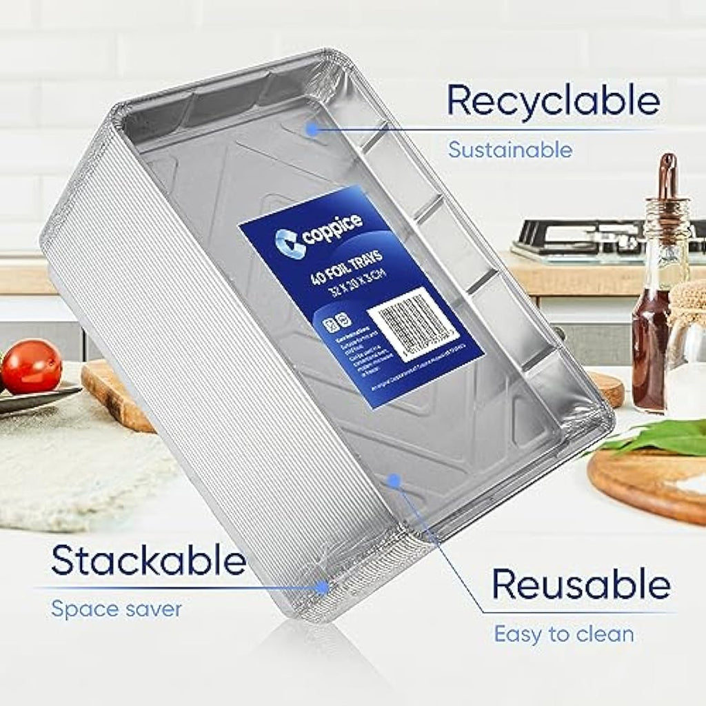 Coppice Aluminium Foil Trays | 32x20x3cm Baking & BBQ Trays | 40 Pack