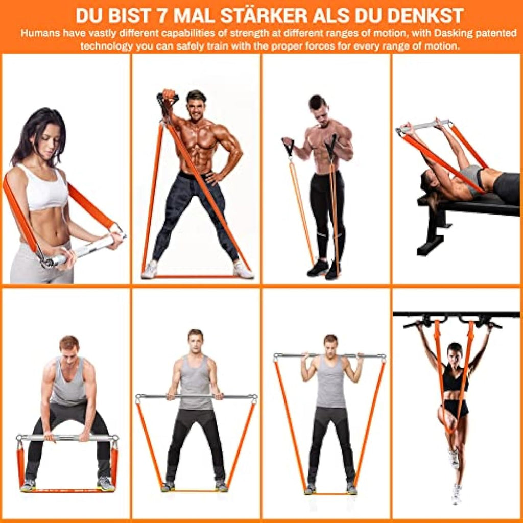 DASKING Resistance Bands Set with 98cm Detachable Bar - Home Gym Workout Kit