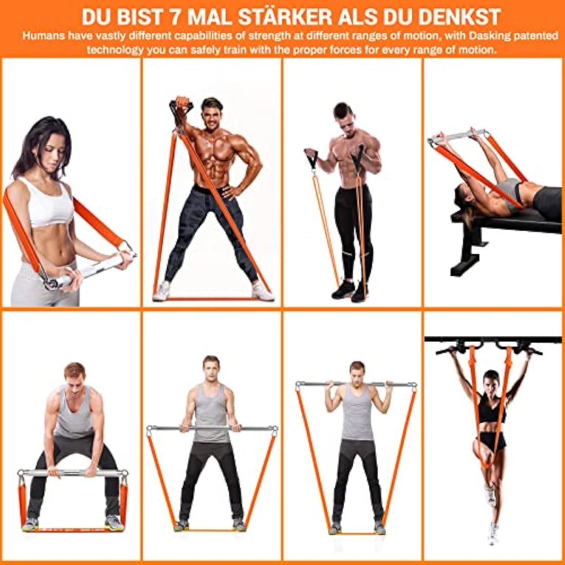 DASKING Resistance Bands Set with 98cm Detachable Bar - Home Gym Workout Kit