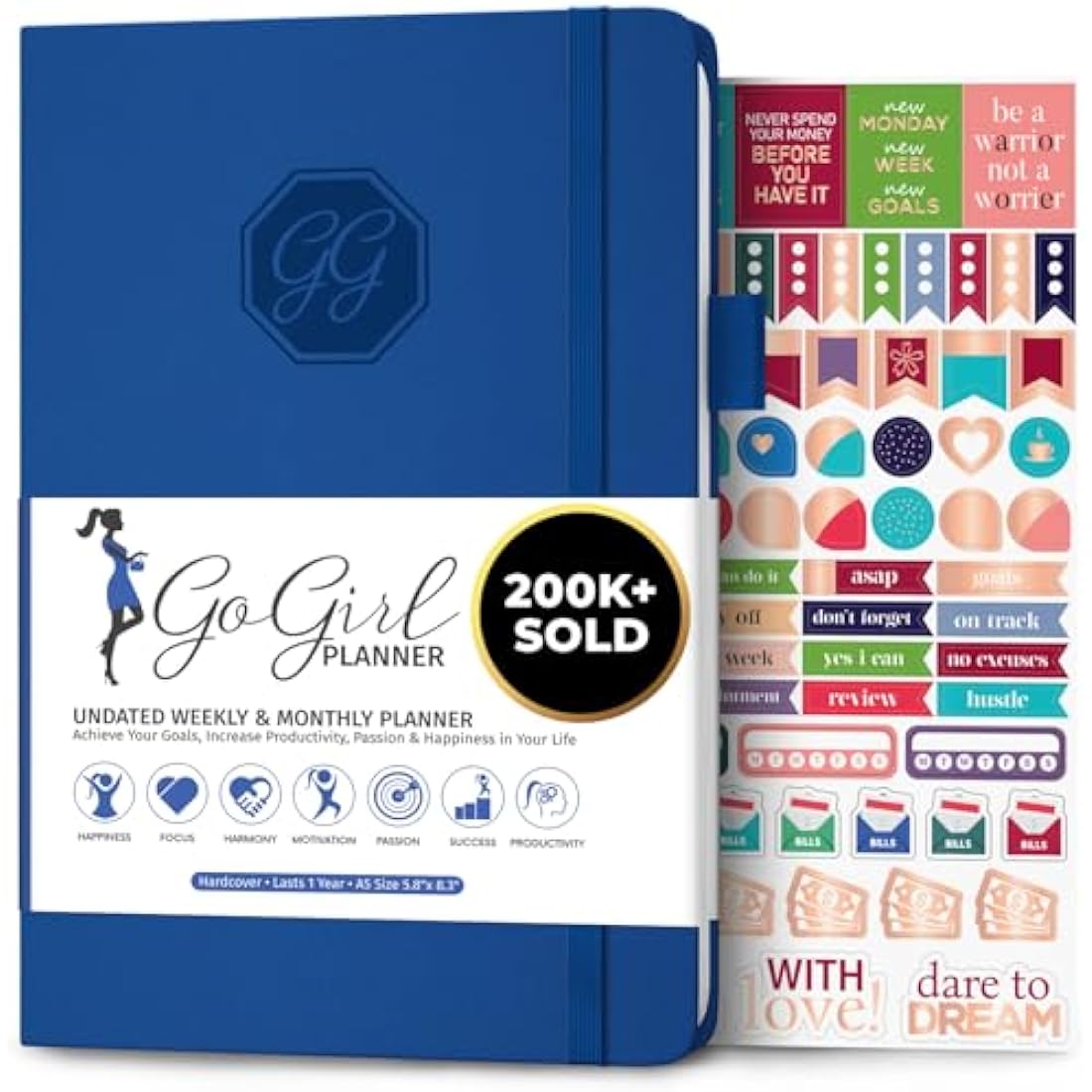 GoGirl Undated Weekly Planner – A5 Eco-Leather Goal Journal, Royal Blue