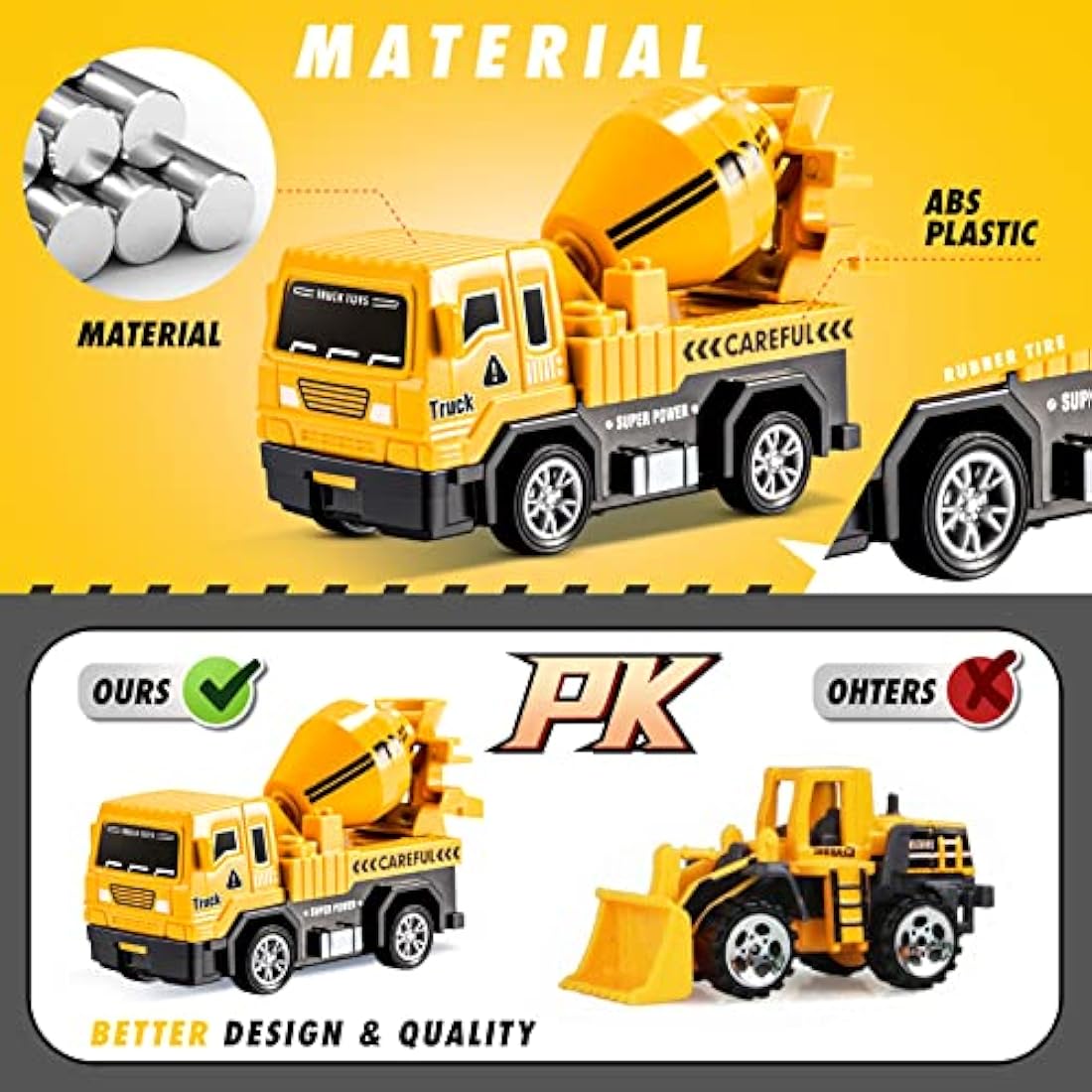 EUTOYZ 5-in-1 Construction Toy Truck Set with Lights and Music