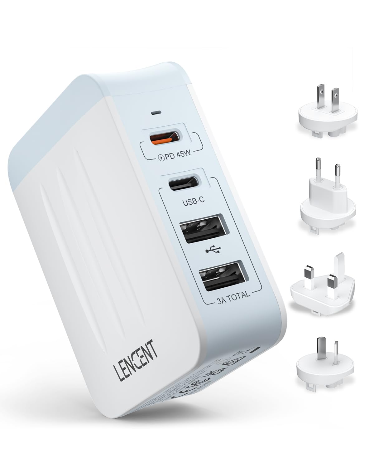 LENCENT 45W USB Wall Charger – 4-Port PD Type-C Fast Travel Adapter