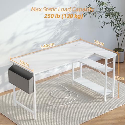 BEXEVUE L-Shaped Corner Computer Desk with Power Outlets & Shelves