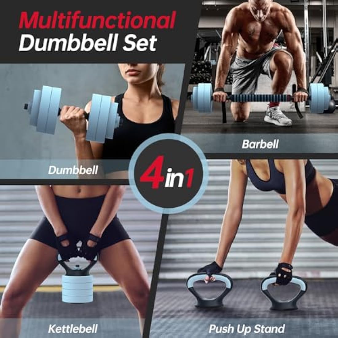 PASYOU 20KG Adjustable Dumbbell Set | 4-in-1 Barbell & Kettlebell Weights