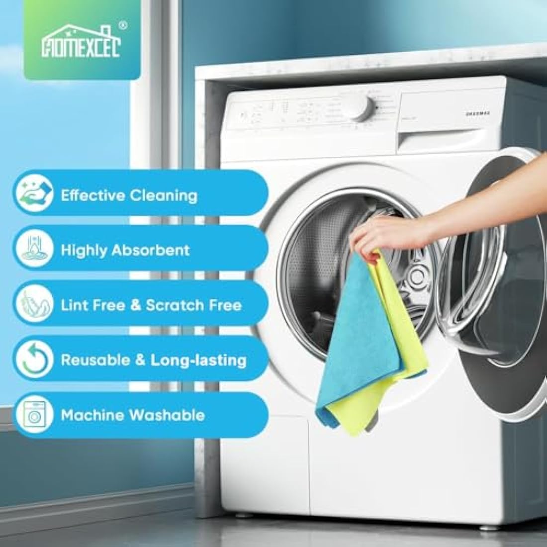 HOMEXCEL Microfibre Cleaning Cloths 100 Pack | Lint-Free 30x30cm Towels