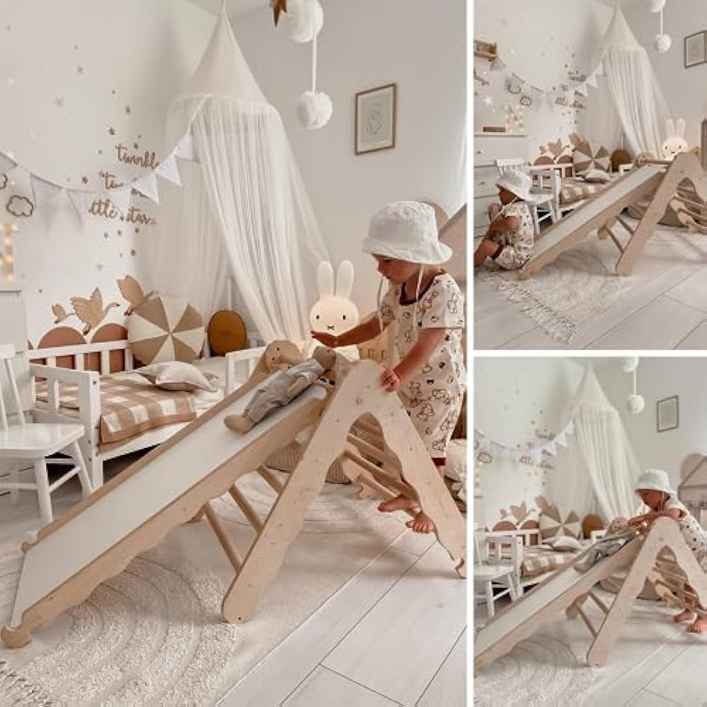 MAMOI Wooden Indoor Climbing Triangle with Slide for Kids and Toddlers