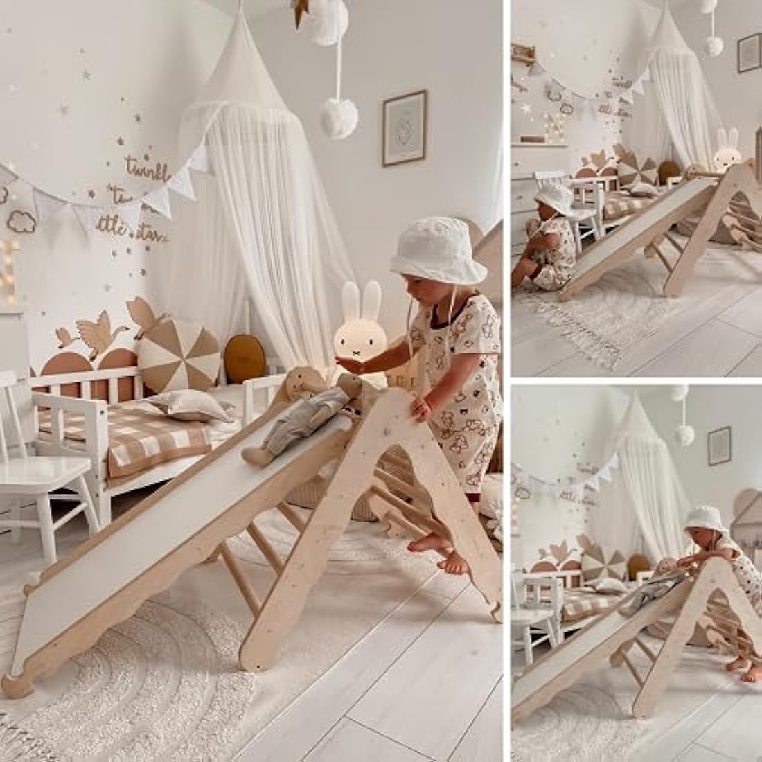 MAMOI Wooden Indoor Climbing Triangle with Slide for Kids and Toddlers