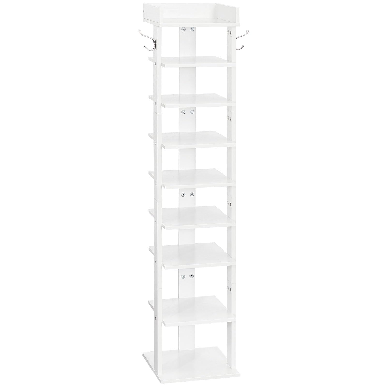 HOOBRO 9-Tier Narrow Shoe Rack | Tall Wooden Vertical Storage with Hooks