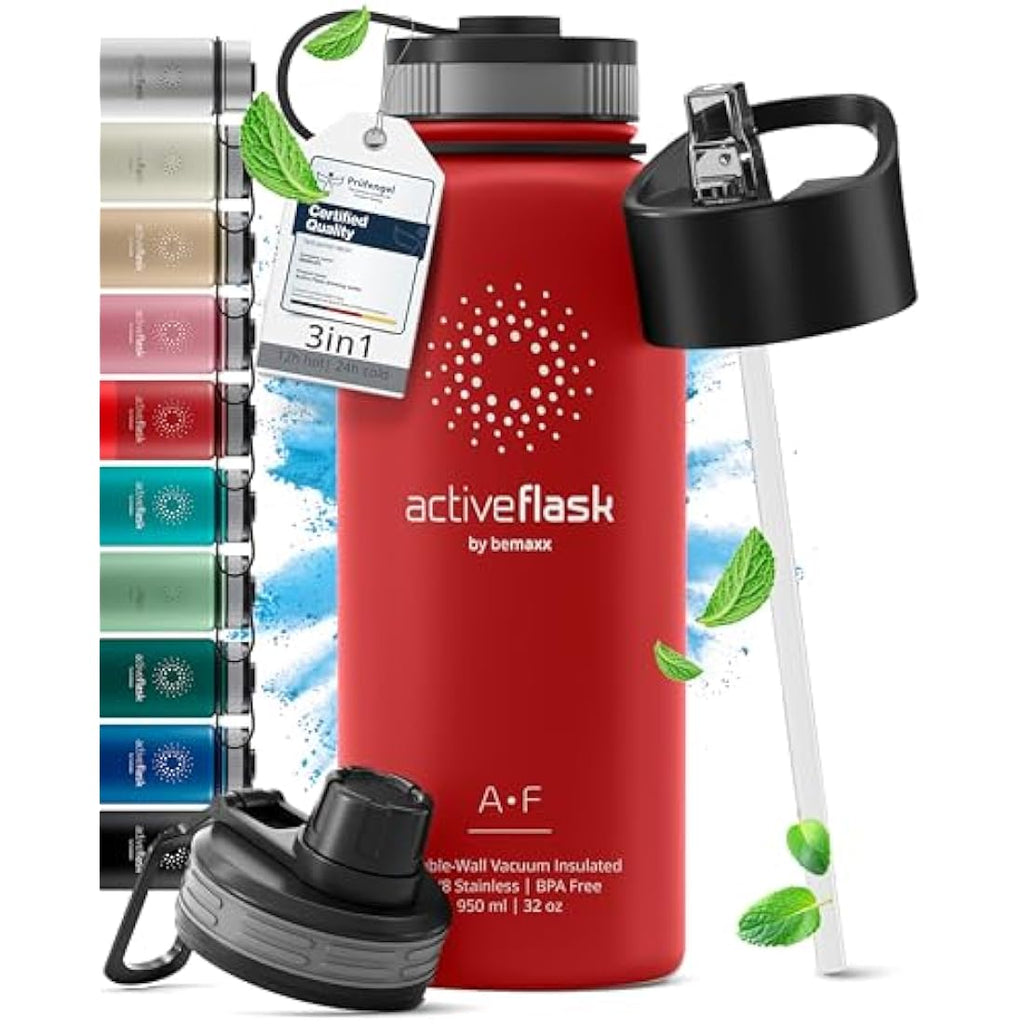 Jolof Store Insulated Stainless Steel Water Bottle | 3 Lids | 1L & 0.5L